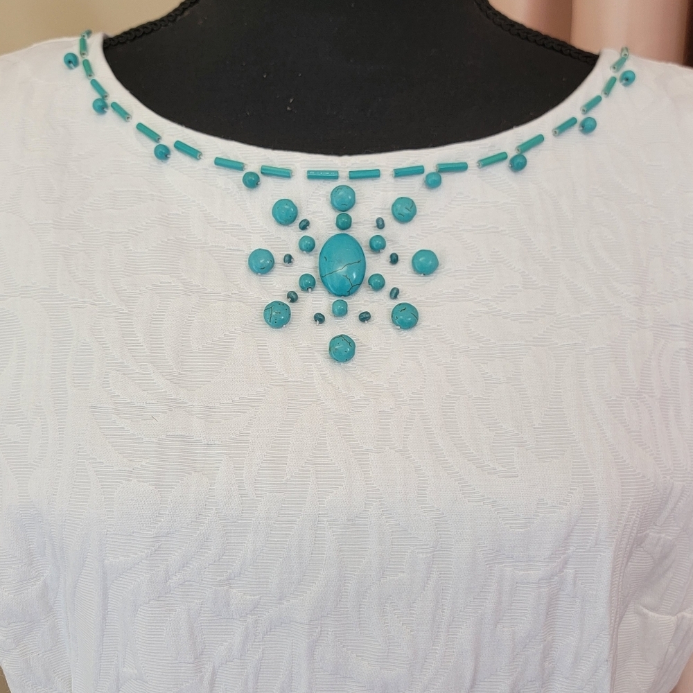 Studio I White Sleeveless Sheath Dress with Beading Size 14 EUC - Picture 3 of 12